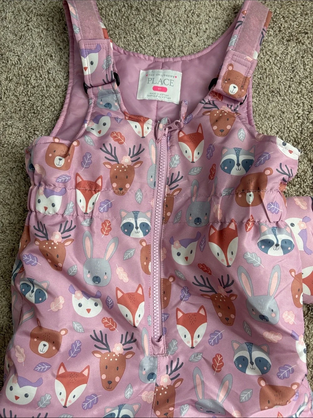 The Children's Place Pink Woodland Animal Puffer Jacket & Snow Bib Set